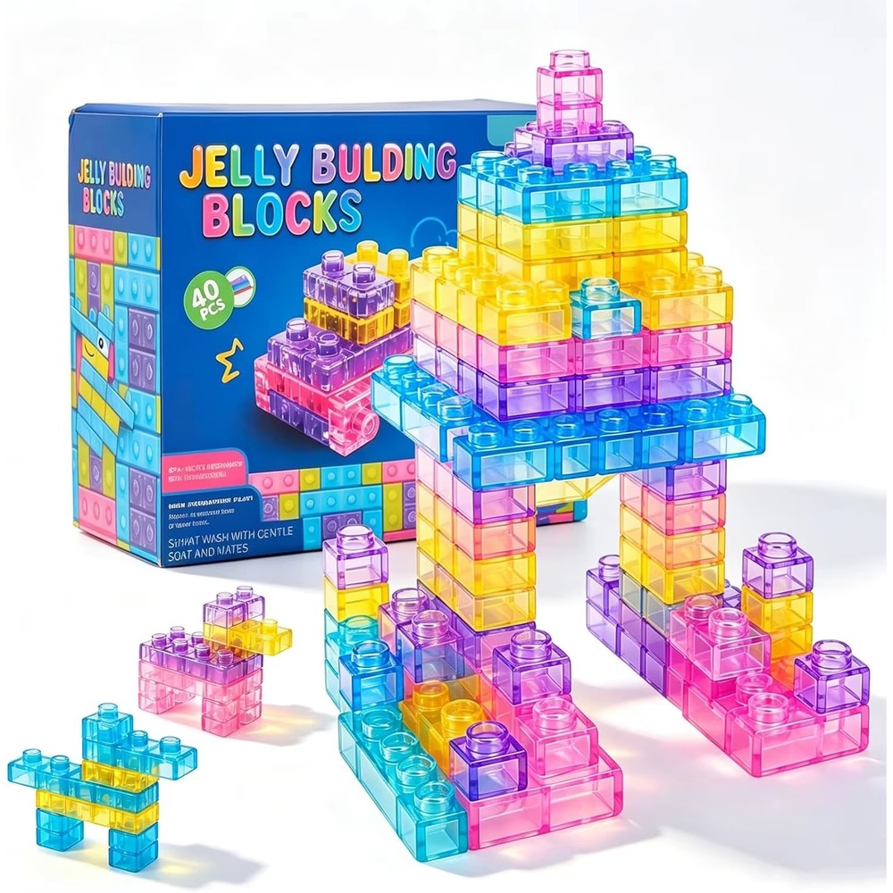 40 Pcs Jelly Building Blocks Soft Sensory Toddler STEM Toys TPE Translucent Set